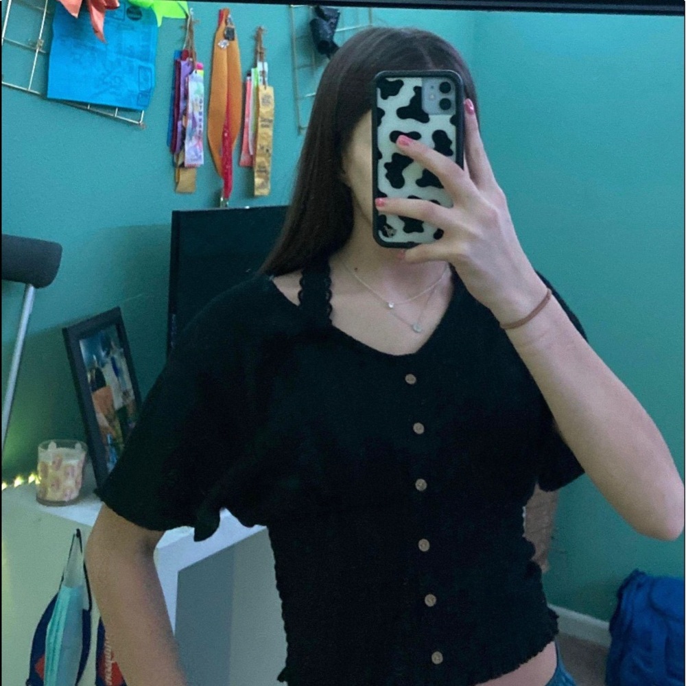 black button up crop top